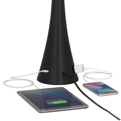 360 Lighting Karl Modern Table Lamps 28 1/4" Tall Set Of 2 Black Metal With USB And AC Power Outlet In Base Faux Silk Shade For Bedroom House Home 4 360 Lighting Karl Modern Table Lamps 28 1/4" Tall Set Of 2 Black Metal With USB And AC Power Outlet In Base Faux Silk Shade For Bedroom House Home - Image 2