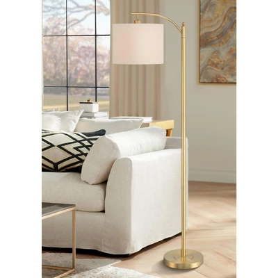 360 Lighting Modern Downbridge Floor Lamp 61 1/2" Tall Warm Gold Metal Off-White Linen Drum Shade For Living Room Reading Bedroom 3 360 Lighting Modern Downbridge Floor Lamp 61 1/2" Tall Warm Gold Metal Off-White Linen Drum Shade For Living Room Reading Bedroom