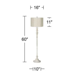 360 Lighting Vintage Country Cottage Floor Lamp 60" Tall Antique White Embroidered Hourglass Print Drum Shade For Living Room Bedroom Office House -360 Lighting GUEST 9cd69ca5 cda5 4918 9a70 78ca832828bd