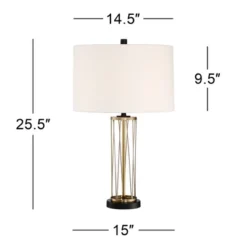 360 Lighting Nathan Modern Table Lamps 25 1/2" High Set Of 2 Gold Metal With USB Charging Ports Off White Drum Shade For Bedroom Living Room Home Desk -360 Lighting GUEST 9ce67dfe 5011 47bc a2ec 1281bb498a4c