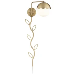 360 Lighting Kelowna Modern Swing Arm Wall Lamp With Cord Cover Brass Plug-in Light Fixture Glass Globe Shade For Bedroom Bedside Living Room Reading -360 Lighting GUEST 9d14211e 51e0 4062 9c88 167e1ecf01d7
