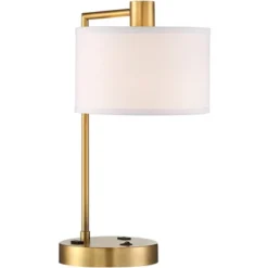 360 Lighting Colby Modern Desk Lamp 21" High Antique Gold With USB And AC Power Outlet In Base White Linen Drum Shade For Bedroom Living Room Desk -360 Lighting GUEST 9de87300 9eb7 4eb6 b76a d177674adf50