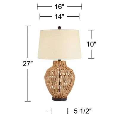 360 Lighting San Marcos Modern Coastal Table Lamp 27" Tall Natural Wicker Oatmeal Drum Shade For Bedroom Living Room Bedside Nightstand Office Kids 9 360 Lighting San Marcos Modern Coastal Table Lamp 27" Tall Natural Wicker Oatmeal Drum Shade For Bedroom Living Room Bedside Nightstand Office Kids - Image 7