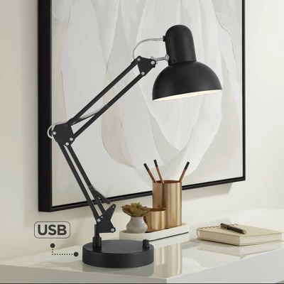 360 Lighting Wyatt 25" High Modern Desk Lamp USB Port Architect Adjustable Height Black Finish Metal Single Home Office Living Room Charging Bedroom 3 360 Lighting Wyatt 25" High Modern Desk Lamp USB Port Architect Adjustable Height Black Finish Metal Single Home Office Living Room Charging Bedroom