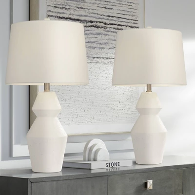 360 Lighting Modern Table Lamps 26" High Set Of 2 White Gourd Fabric Tapered Drum Shade For Bedroom Living Room House Home Bedside Nightstand Office 3 360 Lighting Modern Table Lamps 26" High Set Of 2 White Gourd Fabric Tapered Drum Shade For Bedroom Living Room House Home Bedside Nightstand Office