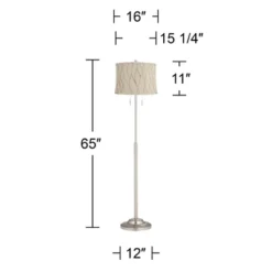 360 Lighting Abba Modern 65" Tall Standing Floor Lamp Skinny Pole Twin Pull Chain Silver Metal Brushed Steel Finish Bedroom Drum Kinmen Cream Shade -360 Lighting GUEST 9fa7894d c628 4eb1 b9ba 2a4ec6b15563