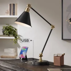 360 Lighting Wray 26 3/4" Tall Industrial Modern Desk Lamps Set Of 2 USB Port Adjustable Black Brass Finish Metal Home Office Living Room Charging -360 Lighting GUEST 9fd9c67d fea6 463f 8886 1326d129d126