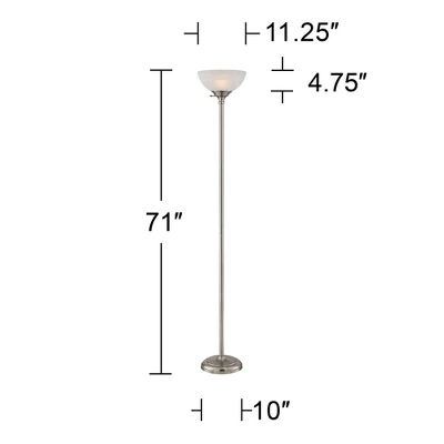 360 Lighting Maddox Modern Torchiere Floor Lamp 71" Tall Satin Nickel Silver Metal Alabaster Glass Shade For Living Room Bedroom Office House Home 8 360 Lighting Maddox Modern Torchiere Floor Lamp 71" Tall Satin Nickel Silver Metal Alabaster Glass Shade For Living Room Bedroom Office House Home - Image 6