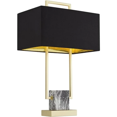 360 Lighting Carl Modern Table Lamp 24 3/4" High Gold Metal Gray Faux Marble Black Rectangular Shade For Bedroom Living Room Bedside Nightstand Office 10 360 Lighting Carl Modern Table Lamp 24 3/4" High Gold Metal Gray Faux Marble Black Rectangular Shade For Bedroom Living Room Bedside Nightstand Office - Image 8