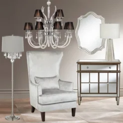 360 Lighting Modern Floor Lamp 62.5" Tall Satin Steel Chrome Crystal Chandelier Platinum Gray Silk Drum Shade For Living Room Reading Bedroom -360 Lighting GUEST a101a879 12c6 4f43 9bce 625e34a0b1f6