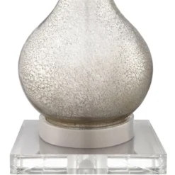 360 Lighting Ledger Modern Accent Table Lamps Set Of 2 With Square Risers 22 3/4" High Mercury Glass USB Port Dimmers Off-White Shade For Office Desk -360 Lighting GUEST a10dd7ab deb1 45b9 a69c 8ec04500fd3e