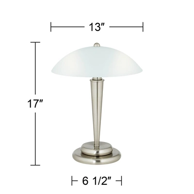 360 Lighting Deco Modern Accent Table Lamps 17" High Set Of 2 Brushed Steel Touch On Off White Glass Dome Shade For Bedroom Bedside Nightstand Office 7 360 Lighting Deco Modern Accent Table Lamps 17" High Set Of 2 Brushed Steel Touch On Off White Glass Dome Shade For Bedroom Bedside Nightstand Office - Image 5