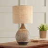 360 Lighting Emma Modern Mid Century Accent Table Lamp 21" High Wood Brown Ceramic Oatmeal Drum Shade For Bedroom Living Room Bedside Nightstand Home -360 Lighting GUEST a1c63d9f ad16 4e54 82d7 70e868f9971f