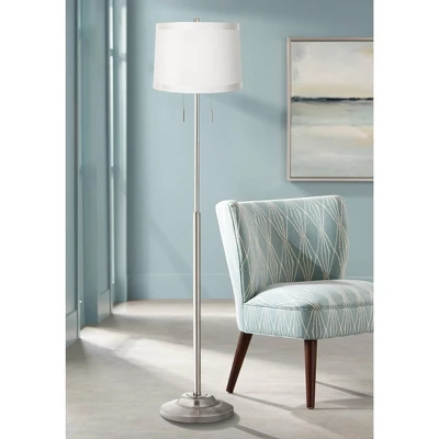 360 Lighting Abba Modern Floor Lamp Standing 66" Tall Brushed Nickel Silver White Fabric Tapered Drum Shade For Living Room Bedroom Office House Home 3 360 Lighting Abba Modern Floor Lamp Standing 66" Tall Brushed Nickel Silver White Fabric Tapered Drum Shade For Living Room Bedroom Office House Home