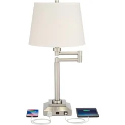 360 Lighting Camber Modern Desk Table Lamp 29" Tall Brushed Steel With USB And AC Power Outlet In Base Swing Arm Linen Shade For Bedroom Living Room 11 360 Lighting Camber Modern Desk Table Lamp 29" Tall Brushed Steel With USB And AC Power Outlet In Base Swing Arm Linen Shade For Bedroom Living Room -360 Lighting GUEST a3af862c e86e 4bec a0bc 67742f583f88