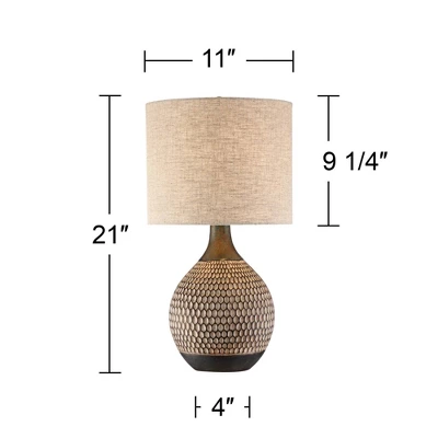 360 Lighting Emma 21" High Small Mid Century Modern Accent Table Lamps Set Of 2 Brown Wood Finish Ceramic Oatmeal Shade Living Room Bedroom Bedside 5 360 Lighting Emma 21" High Small Mid Century Modern Accent Table Lamps Set Of 2 Brown Wood Finish Ceramic Oatmeal Shade Living Room Bedroom Bedside - Image 3