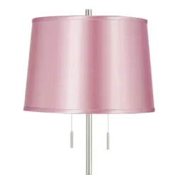 360 Lighting Abba Modern 65" Tall Standing Floor Lamp Skinny Pole Twin Pull Chain Silver Metal Brushed Steel Finish Living Room Drum Pale Pink Shade