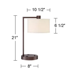 360 Lighting Colby Modern Desk Lamp 21" High Bronze With USB And AC Power Outlet In Base White Linen Drum Shade For Bedroom Living Room Office Family -360 Lighting GUEST a739b621 59c5 4618 a8ae 0d17dff00dc4
