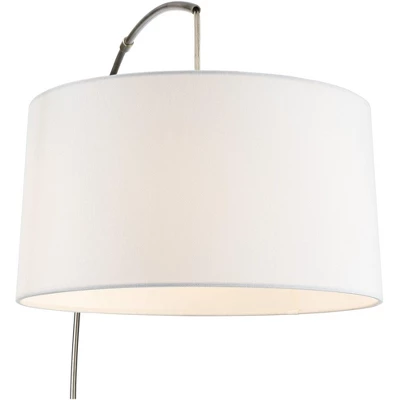 360 Lighting Cora Modern Arc Floor Lamp Standing 72" Tall Brushed Nickel Metal White Linen Drum Shade For Living Room Reading Bedroom Office House 4 360 Lighting Cora Modern Arc Floor Lamp Standing 72" Tall Brushed Nickel Metal White Linen Drum Shade For Living Room Reading Bedroom Office House - Image 2