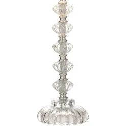 360 Lighting Bohemian Country Cottage Accent Table Lamp 21" High Clear Stacked Glass Off White Bell Shade For Bedroom Living Room Bedside Nightstand -360 Lighting GUEST a8388303 6f03 4f62 a85e 1f810012fb04