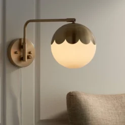 360 Lighting Kelowna Mid Century Modern Swing Arm Wall Lamp Brass Plug-in Light Fixture Globe Glass Shade For Bedroom Bedside Living Room Reading Home -360 Lighting GUEST aa06da5c caf8 42b4 8661 25daa875f369 1