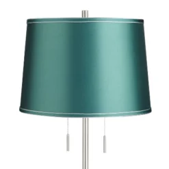360 Lighting Abba Modern 65" Tall Standing Floor Lamp Skinny Pole Twin Pull Chain Silver Metal Brushed Steel Finish Living Room Drum Soft Teal Shade