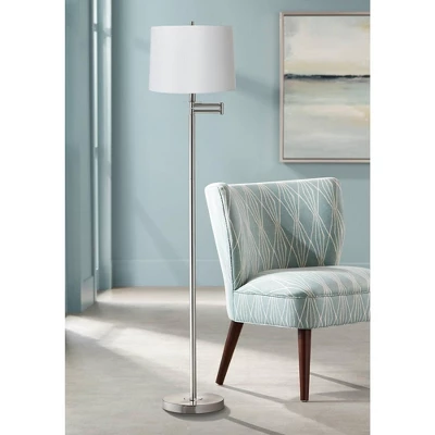 360 Lighting Modern Swing Arm Floor Lamp 60.5" Tall Brushed Nickel White Hardback Drum Shade For Living Room Reading Bedroom Office 3 360 Lighting Modern Swing Arm Floor Lamp 60.5" Tall Brushed Nickel White Hardback Drum Shade For Living Room Reading Bedroom Office