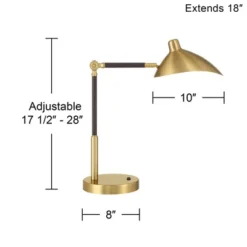 360 Lighting Colborne 28" Tall Mid Century Modern Desk Lamp USB Port Gold Brown Leather Wrap Brass Metal Single Home Office Living Room Charging -360 Lighting GUEST ac4e651c 029d 4f96 9138 67eacb6cfa23