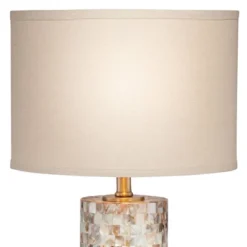 360 Lighting Coastal Accent Table Lamps 23" High Set Of 2 Mother Of Pearl Tiles Cylinder Cream Linen Drum Shade For Living Room Bedroom