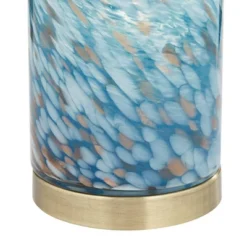 360 Lighting Modern Coastal Accent Table Lamp 13 1/2" High Brass Blue Art Glass Cylinder Shade For Bedroom Living Room Nightstand -360 Lighting GUEST ad81ca5f ac18 4f07 8c2a 9e77bb8d305e