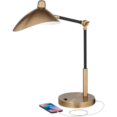360 Lighting Colborne Modern Mid Century Desk Table Lamp 28" Tall Antique Brass Black With USB Charging Port LED For Bedroom Living Room Bedside Kids 4 360 Lighting Colborne Modern Mid Century Desk Table Lamp 28" Tall Antique Brass Black With USB Charging Port LED For Bedroom Living Room Bedside Kids - Image 2