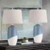 360 Lighting Aegean 28" Tall Coastal Modern Table Lamps Set Of 2 Blue White Finish Ceramic Beige Shade Living Room Bedroom Bedside Nightstand House -360 Lighting GUEST af53fe51 340c 411d 84ee 0da2af659f44