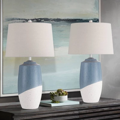 360 Lighting Aegean 28" Tall Coastal Modern Table Lamps Set Of 2 Blue White Finish Ceramic Beige Shade Living Room Bedroom Bedside Nightstand House 3 360 Lighting Aegean 28" Tall Coastal Modern Table Lamps Set Of 2 Blue White Finish Ceramic Beige Shade Living Room Bedroom Bedside Nightstand House
