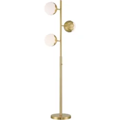360 Lighting Kelowna Mid Century Modern 67" Tall Standing Floor Lamp Skinny Tree 3-Light Gold Metal Antique Brass Finish Living Room Globe White Shade -360 Lighting GUEST b0515e50 d4aa 417c ae10 051687d7e683