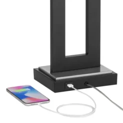 360 Lighting Neil Modern Rustic Table Lamp 26" High Black Metal With USB Charging Port White Rectangular Shade For Bedroom Living Room Bedside Desk -360 Lighting GUEST b0a9cf55 987a 4710 b715 8265d4b75ac5