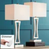 360 Lighting Roxie Modern Table Lamps 31" Tall Set Of 2 Brushed Nickel With Dimmers Off White Fabric Shade For Bedroom Living Room Bedside Nightstand