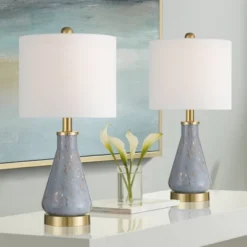 360 Lighting Alexia 20" High Small Modern Accent Table Lamps Set Of 2 Gold Blue Finish Glass White Shade Living Room Bedroom Bedside Nightstand House