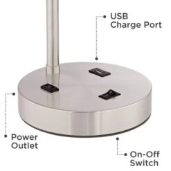 360 Lighting Colby Modern Desk Lamp 21" High Brushed Nickel With USB And AC Power Outlet In Base White Linen Drum Shade For Bedroom Living Room Office -360 Lighting GUEST b30a6cb2 b867 46fc aa4c 4ffaeae63cb8