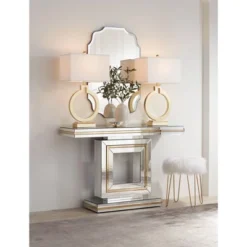 360 Lighting Modern Table Lamps 28 1/2" Tall Set Of 2 With USB Charging Port Brushed Gold Open Ring White Shade For Bedroom Living Room House Bedside -360 Lighting GUEST b41600b8 897e 4d0a b3de e1f7b986bda5