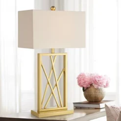 360 Lighting Claudia 26 1/2" Tall Open Metal Base Modern Glam Luxury Table Lamps Set Of 2 Gold Finish White Shade Living Room Bedroom Bedside -360 Lighting GUEST b4574ed3 c690 4aa0 9e39 c8145e3c2a63