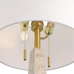 360 Lighting Lorena 29 1/4" Tall Modern Coastal End Table Lamp Pull Chain Sandstone Beige Brass Finish Metal Single White Shade Living Room Bedroom -360 Lighting GUEST b4b9ad59 0351 49dd a6e0 7a4ecdd84d46