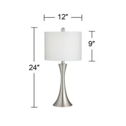 360 Lighting Gerson Modern Table Lamps 24" High Set Of 2 Brushed Nickel With Dimmers LED White Drum Shade For Bedroom Living Room Bedside Nightstand -360 Lighting GUEST b5a78088 1d71 4af2 a2b5 8216969fd85b