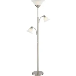 360 Lighting Jordan Modern Torchiere Floor Lamp With Side Lights 71 1/2" Tall Brushed Nickel Alabaster Glass Shade For Living Room Reading Bedroom -360 Lighting GUEST b5b43b80 fd91 400f ac23 47424eb75b00