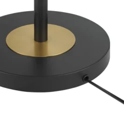 360 Lighting Rayna Mid Century Modern Downbridge Floor Lamp 61 1/2" Tall Black Gold Metal Off White Linen Drum Shade For Living Room Reading Bedroom -360 Lighting GUEST b5e6e322 bb5a 48dc b63e d136b9253ef4