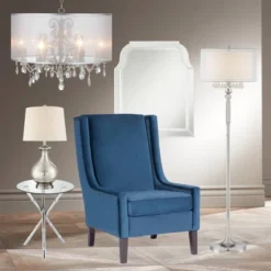 360 Lighting Albert Modern Table Lamp 24 3/4" High Mercury Glass Gourd Oatmeal Drum Shade For Bedroom Living Room Bedside Nightstand Office Kids House -360 Lighting GUEST b7467a5d 559e 4697 8375 20fd1f9f1e1b