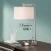 360 Lighting Colby Modern Desk Lamp 21" High Brushed Nickel With USB And AC Power Outlet In Base White Linen Drum Shade For Bedroom Living Room Office -360 Lighting GUEST b758910f e7cb 4008 b4eb fa203dd7c8fc