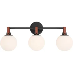 360 Lighting Nubuck 25 3/4" Wide Black And Brown Leather 3-Light Bath Light -360 Lighting GUEST b80052ec 893a 45ca ae71 7149c79bd384