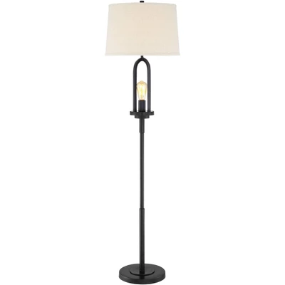 360 Lighting Marcel Rustic Farmhouse Floor Lamp 64" Tall Black Metal With LED Nightlight Natural Linen Drum Shade For Living Room Bedroom Office House 7 360 Lighting Marcel Rustic Farmhouse Floor Lamp 64" Tall Black Metal With LED Nightlight Natural Linen Drum Shade For Living Room Bedroom Office House - Image 5
