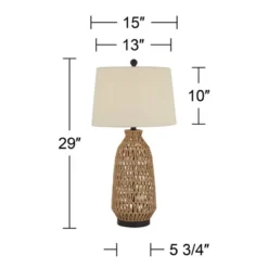 360 Lighting San Carlos Modern Coastal Table Lamp 29" Tall Natural Rattan Wicker Oatmeal Fabric Drum Shade For Bedroom Living Room Bedside Nightstand -360 Lighting GUEST b8762d1b aab7 434b bad3 fbfda7a5a02e