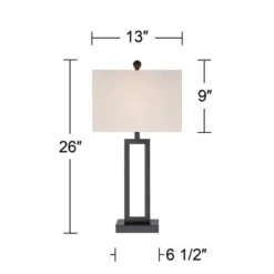 360 Lighting Aston 26" High Open Rectangle Modern Table Lamp Black Finish Metal Single Off-White Shade Living Room Bedroom Bedside Nightstand House -360 Lighting GUEST ba82a53f bbfe 4055 bc0e ae810958cc78